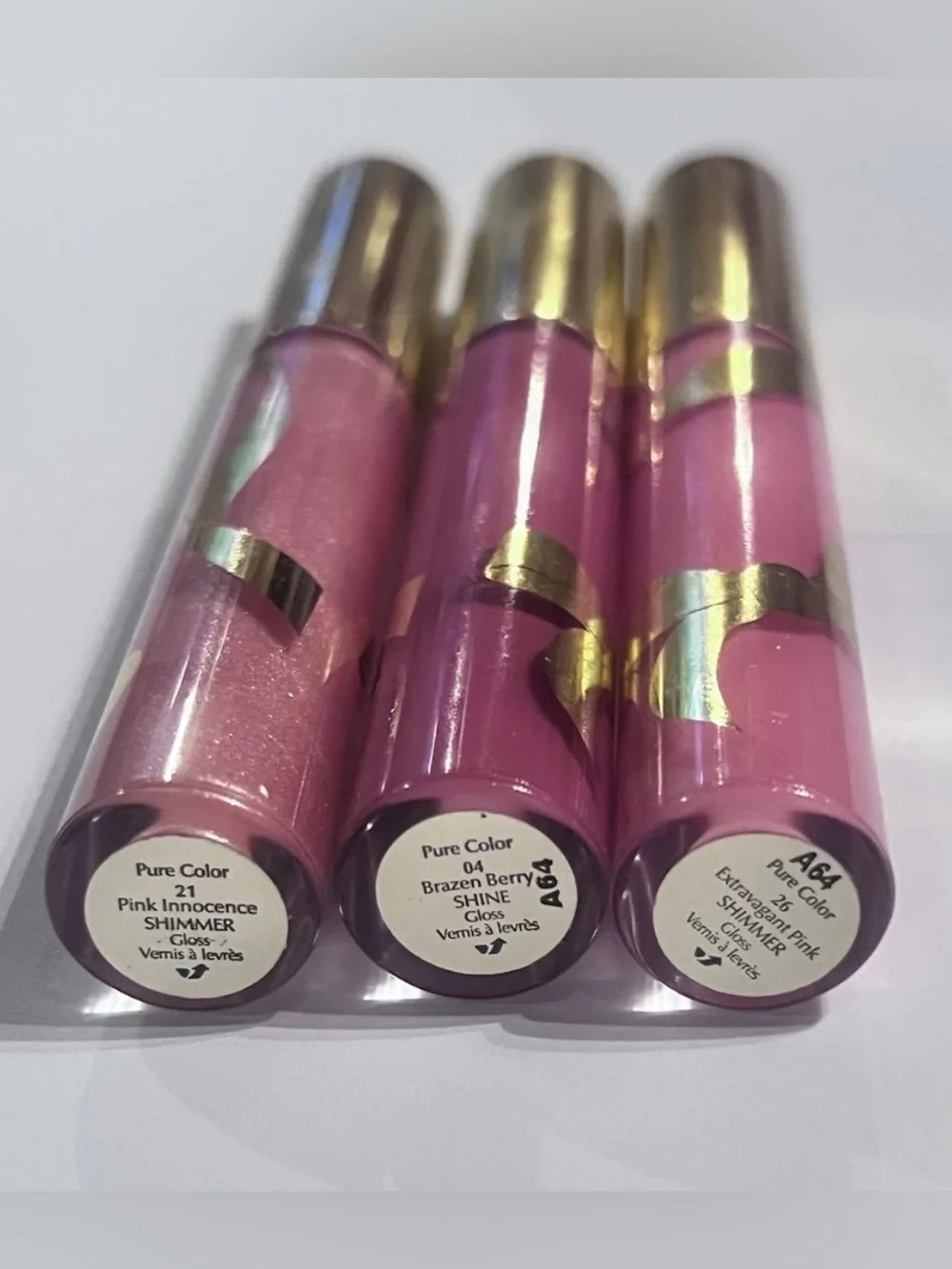 Estee Lauder Pure Color Pink Shimmer Lip Gloss Set 3pc Innocence Brazen NEW
